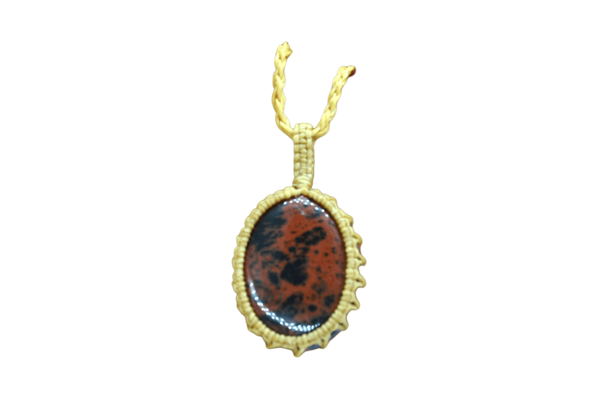 Collar ajustable de piedra obsidiana marrón tejido artesanalmente con hilo encerado - Imagen 3