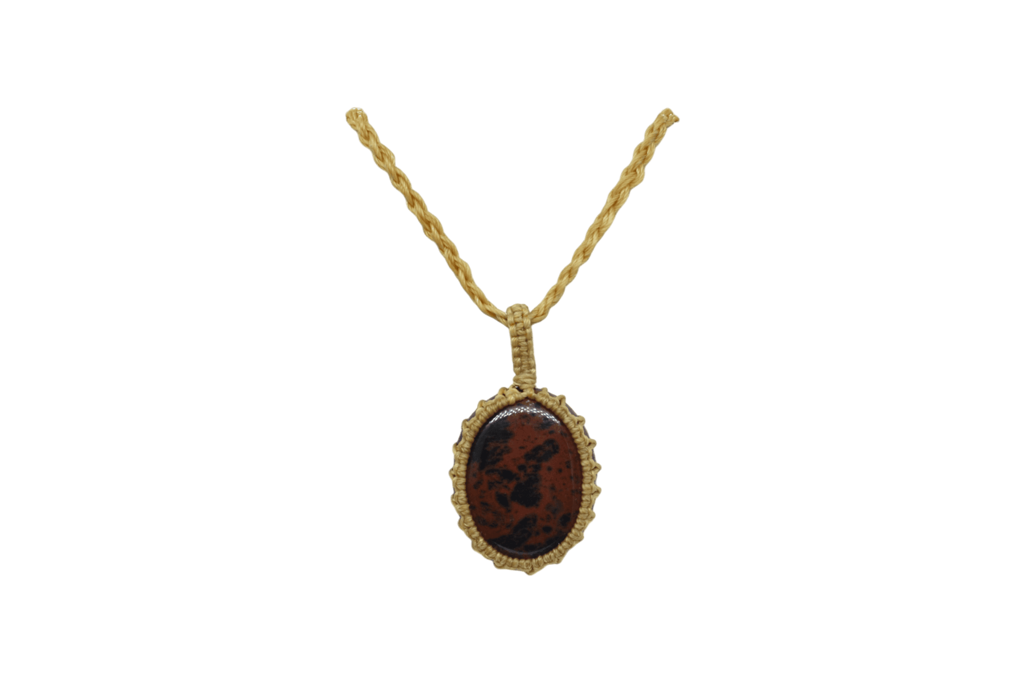 Collar ajustable de piedra obsidiana marrón tejido artesanalmente con hilo encerado