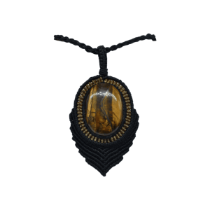 Collar ajustable de piedra ojo de tigre tejido artesanalmente con hilo encerado
