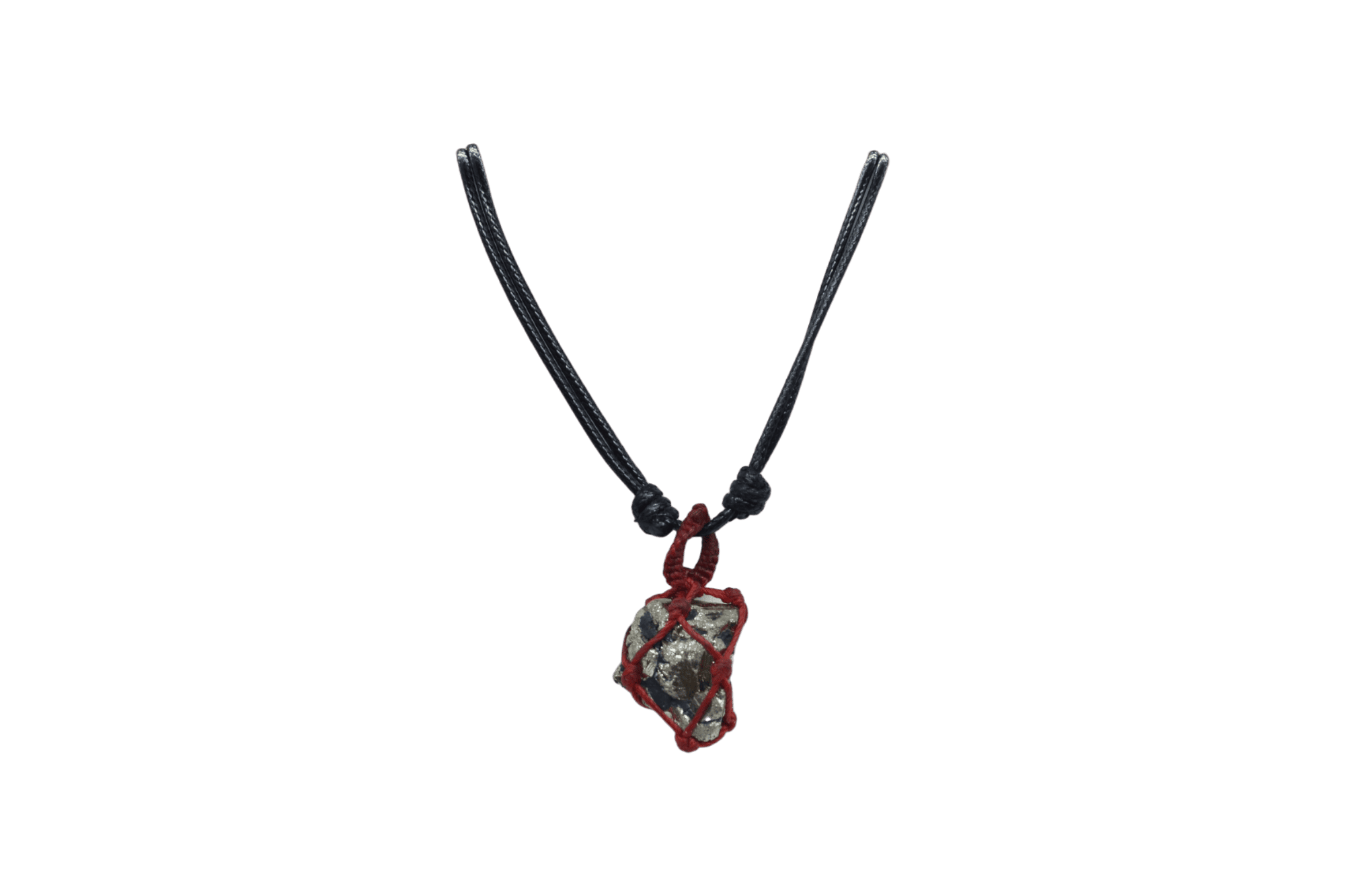 Collar con dije de piedra pirita tejido con hilo encerado
