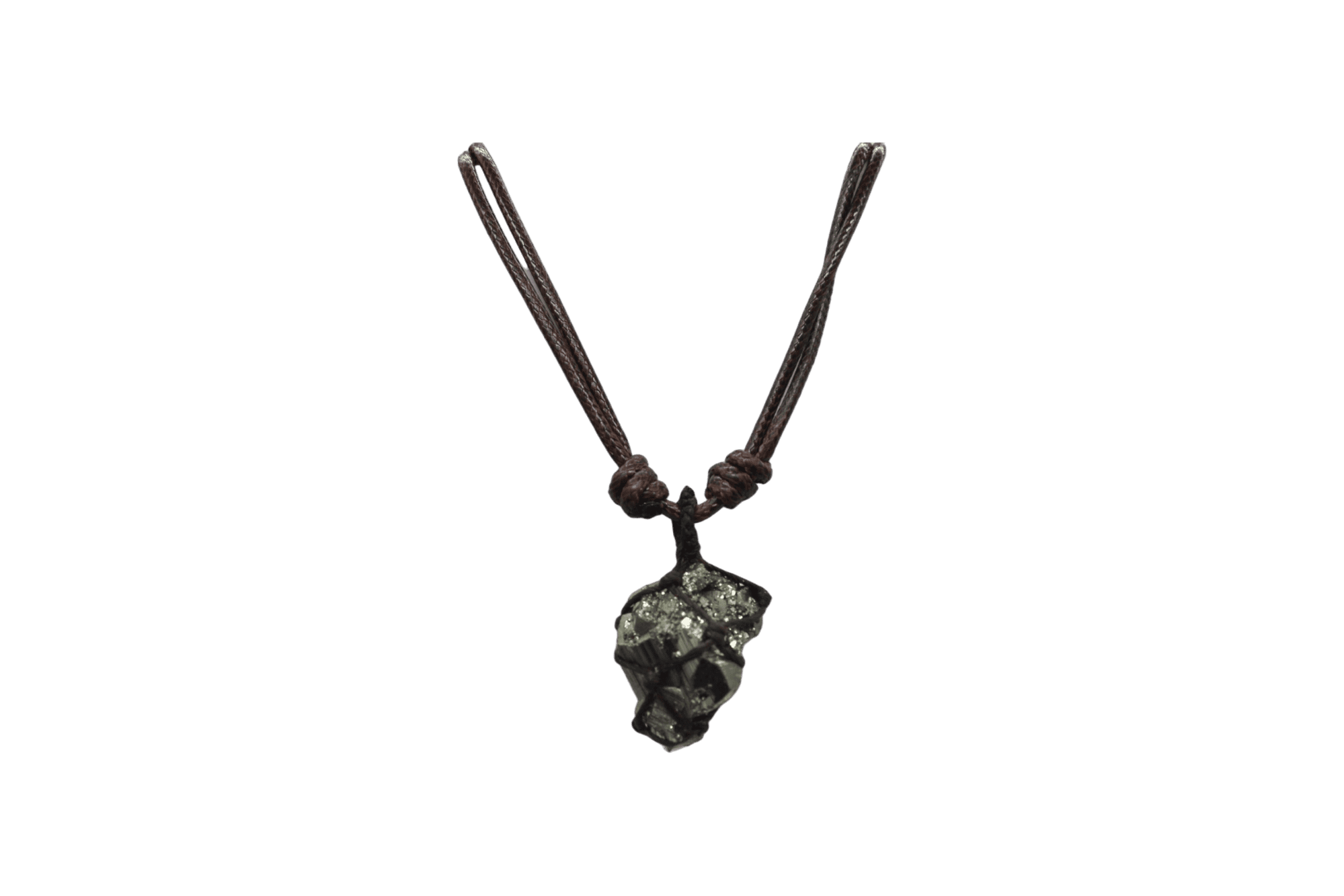 Collar de piedra pirita tejido con hilo encerado