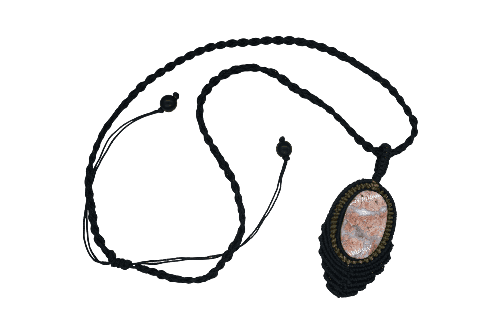 Collar ajustable de piedra ágata rosetta tejido artesanalmente con hilo encerado - Imagen 2