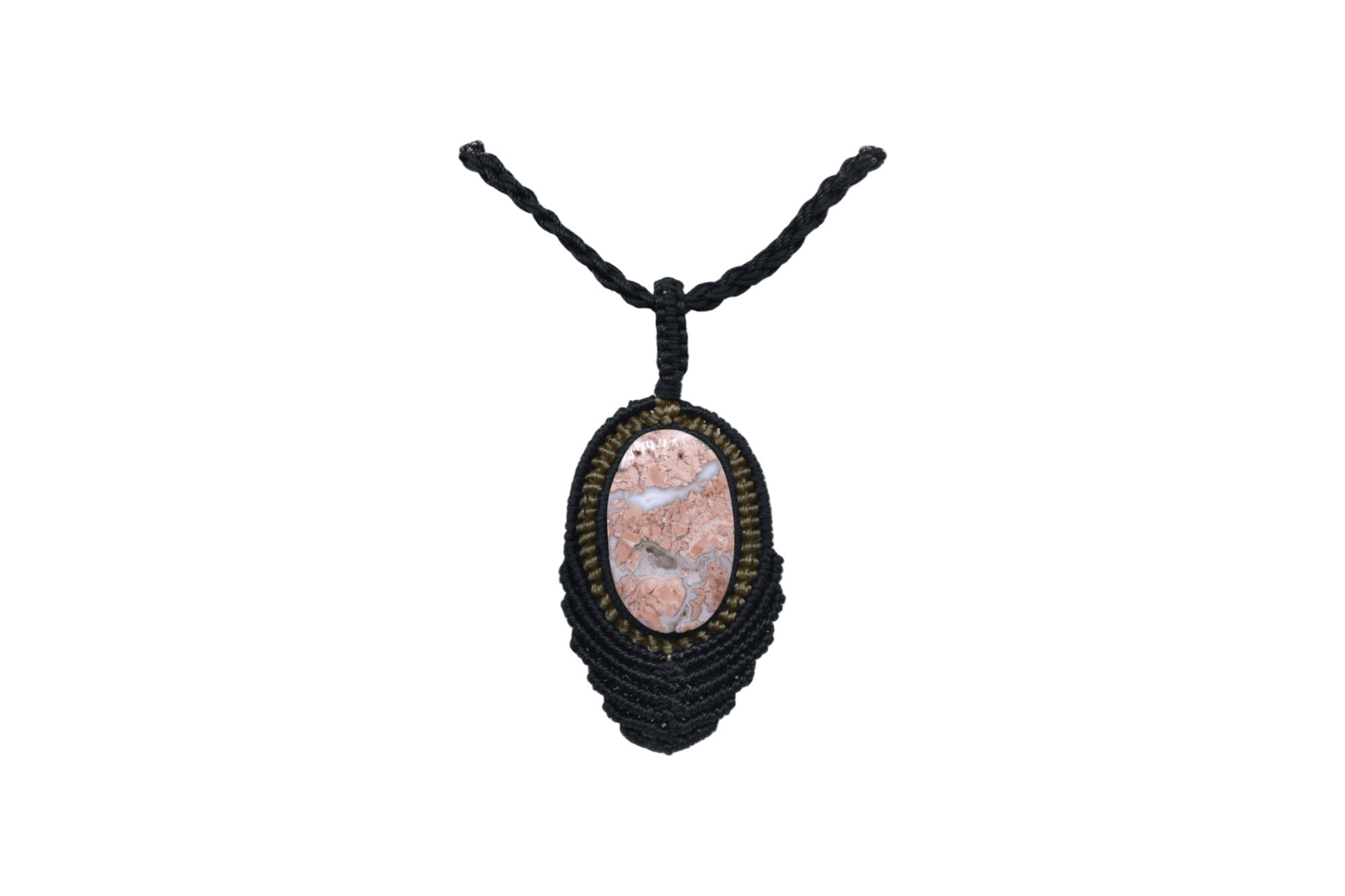 Collar ajustable de piedra ágata rosetta tejido artesanalmente con hilo encerado
