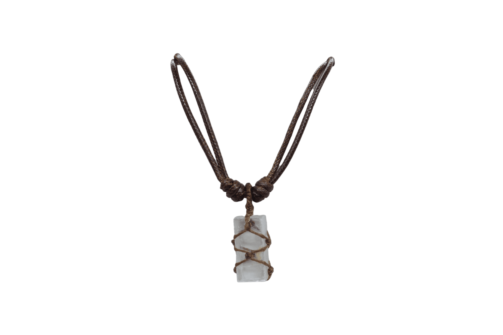 Collar con dije de piedra selenita tejido con hilo encerado
