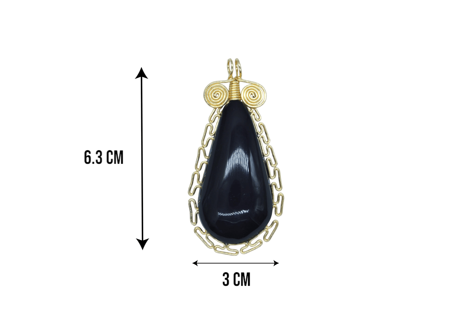 Dije de piedra obsidiana negra con engarzado tipo greca inca con alambre de oro laminado - Imagen 2