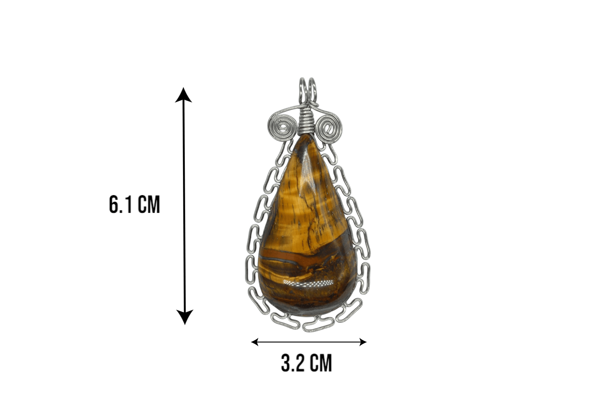 Dije de piedra ojo de tigre con engarzado tipo greca inca con alambre de acero inoxidable - Imagen 2
