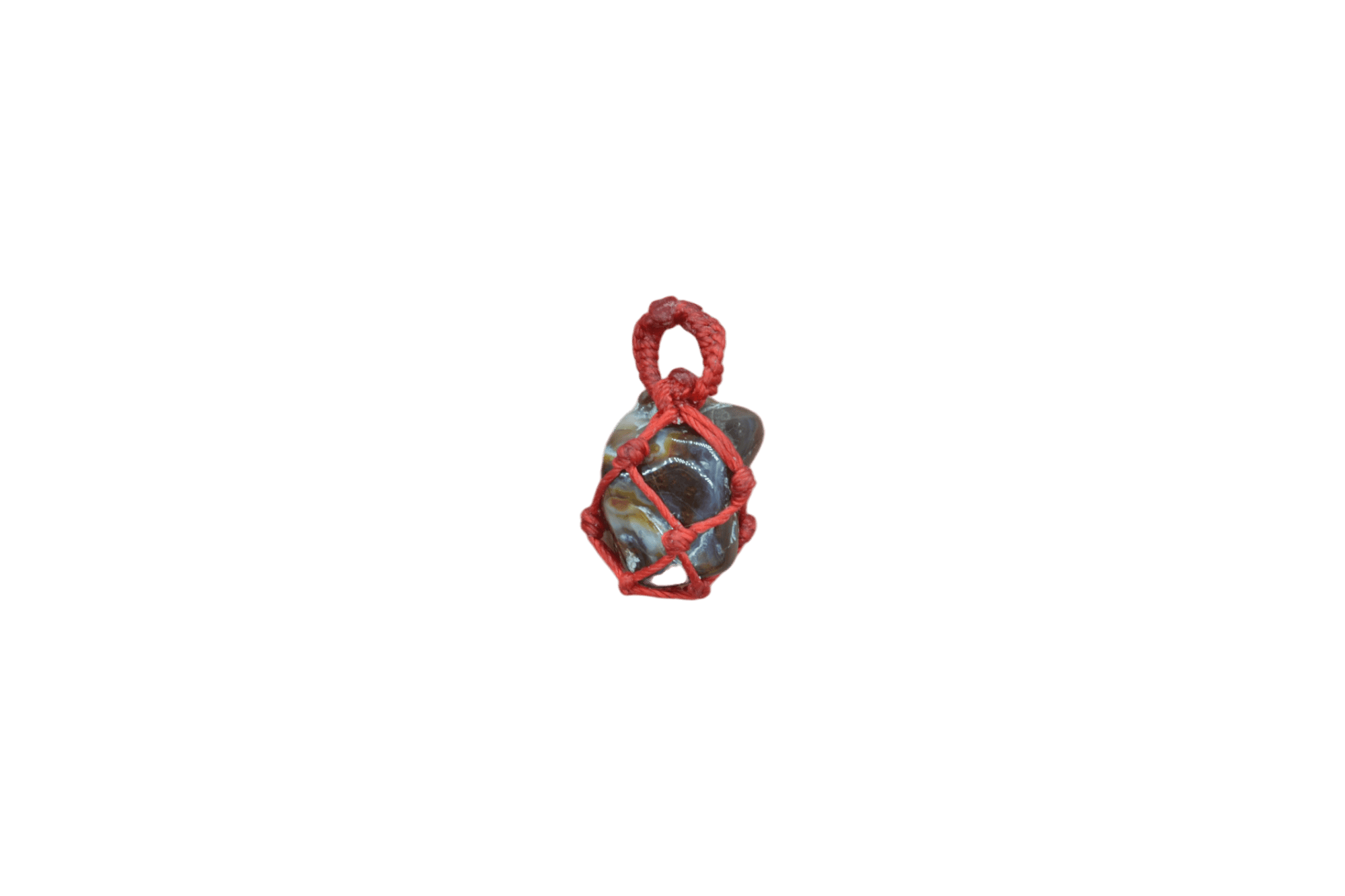 Dije de piedra ágata de fuego tejido con hilo encerado