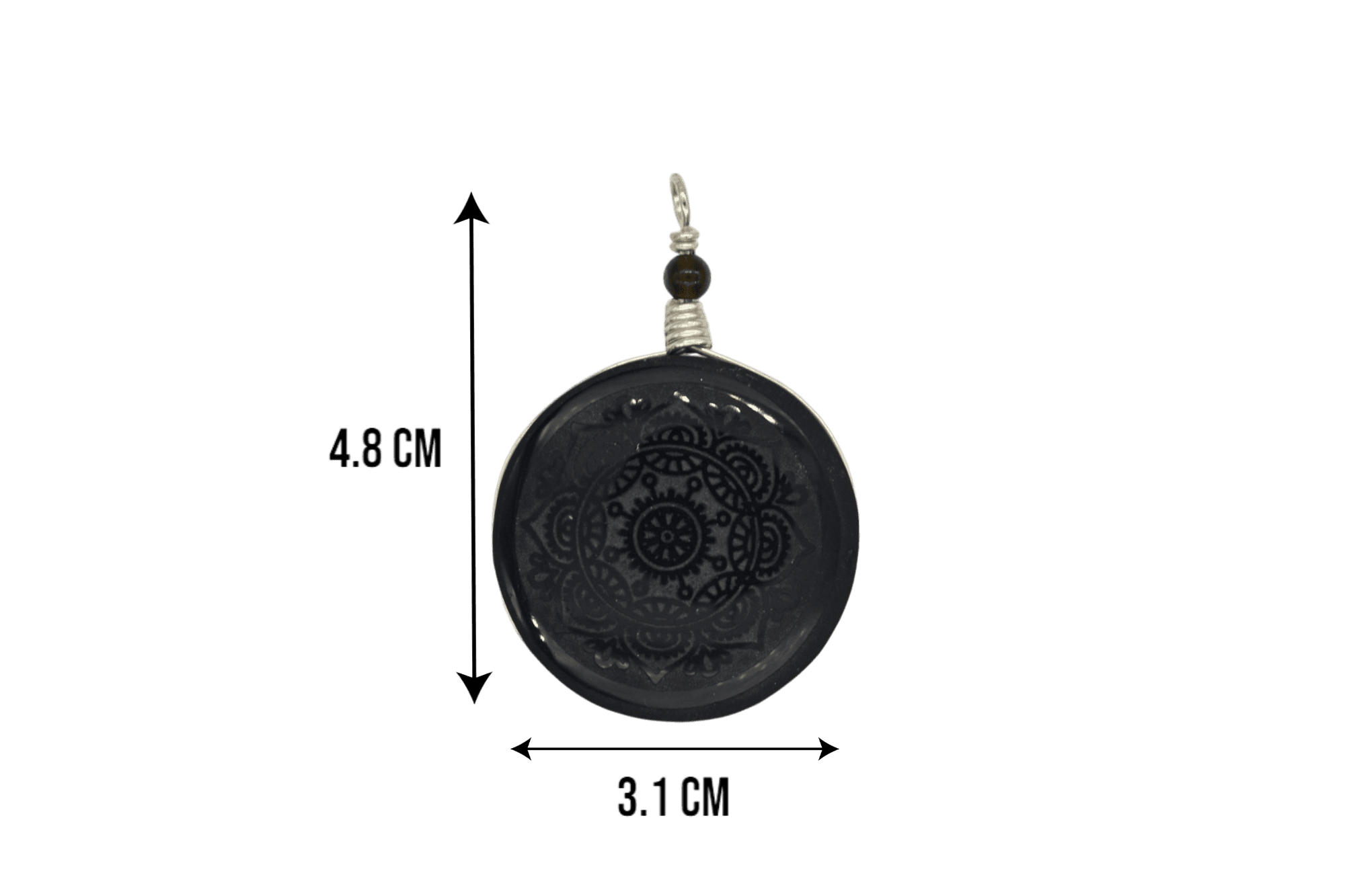 Dije de piedra obsidiana engarzado en alambre de plata - Imagen 2