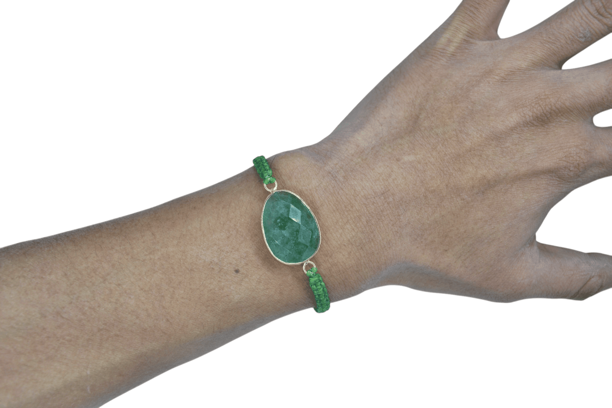 Pulsera ajustable de cuarzo verde facetada tejida con hilo encerado - Imagen 2