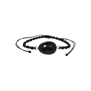 Pulsera ajustable de piedra obsidiana facetada tejida con hilo encerado