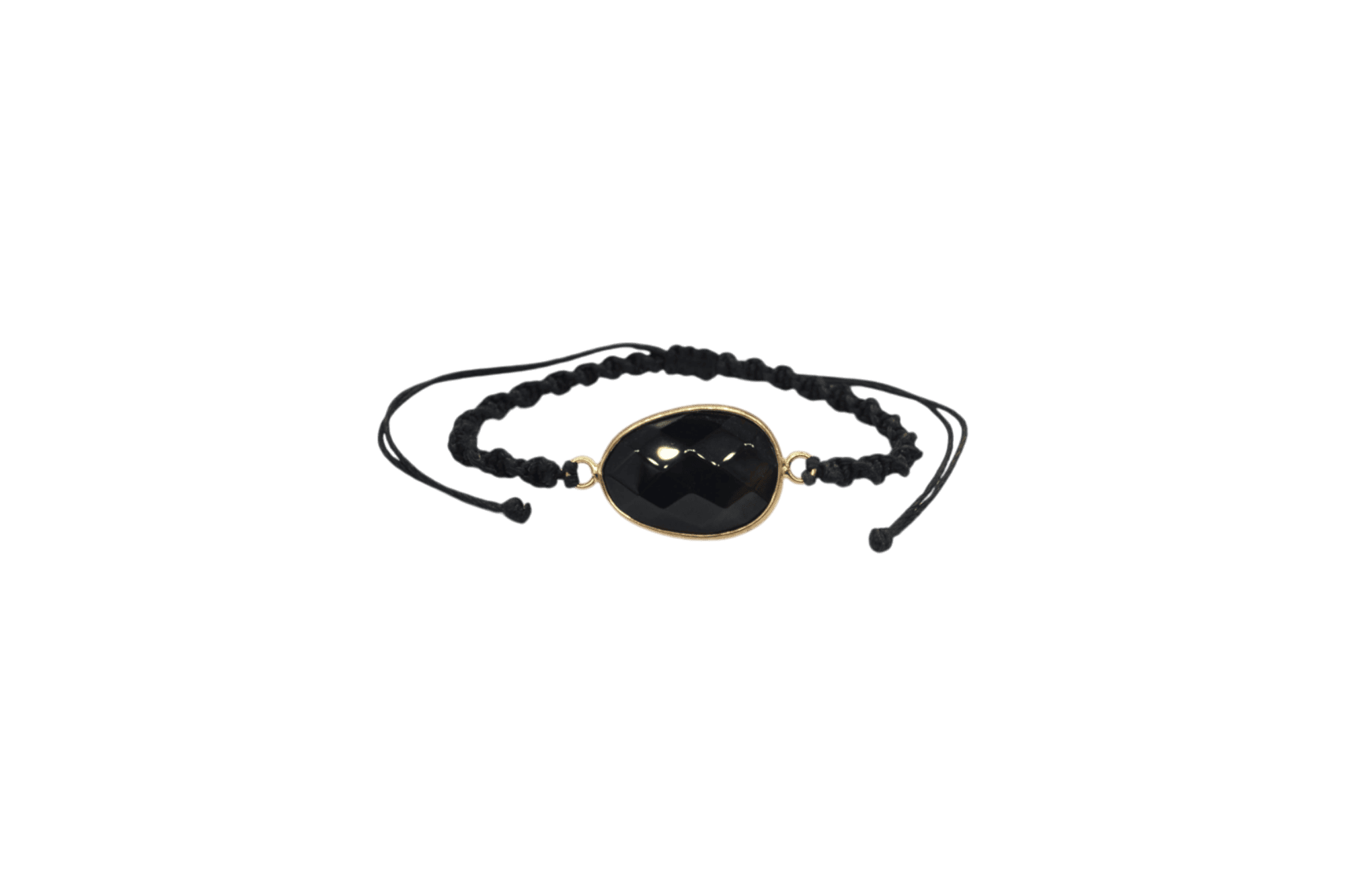 Pulsera ajustable de piedra obsidiana facetada tejida con hilo encerado