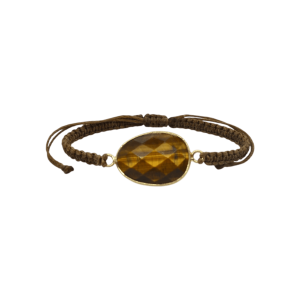 Pulsera ajustable de piedra ojo de tigre facetada tejida con hilo encerado