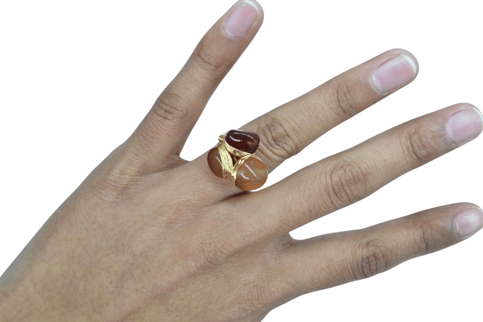 Anillo ajustable con 3 cuentas de piedra ágata cornalina - Imagen 2