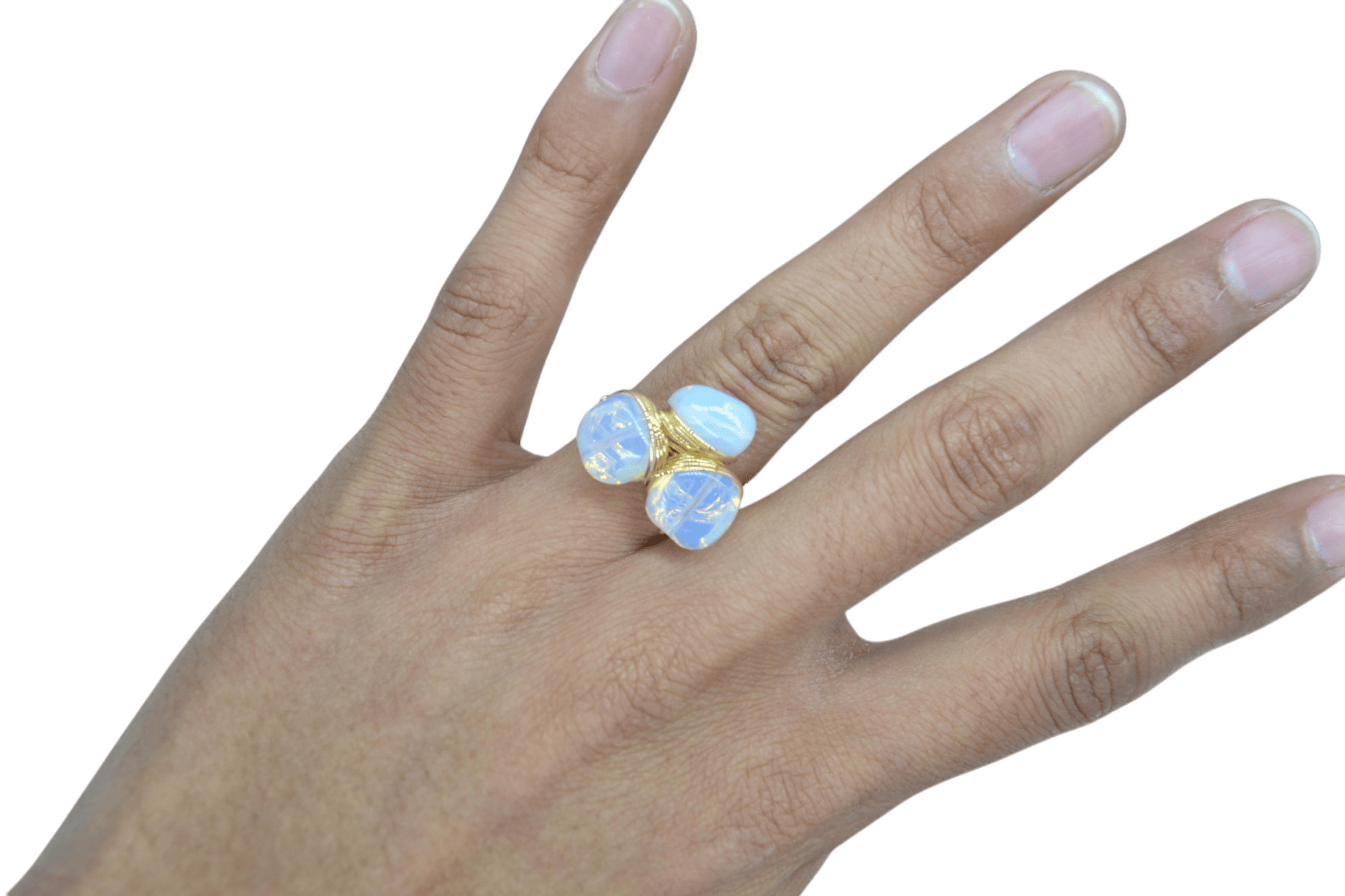 Anillo ajustable con 3 cuentas de piedra luna (ópalita) - Imagen 2