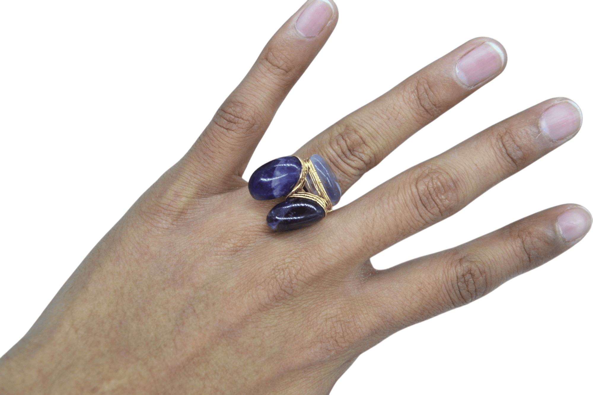 Anillo ajustable con 3 cuentas de cuarzo amatista - Imagen 2
