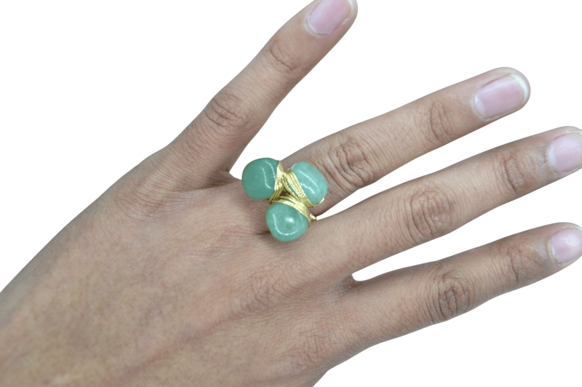 Anillo ajustable con 3 cuentas de cuarzo verde - Imagen 2