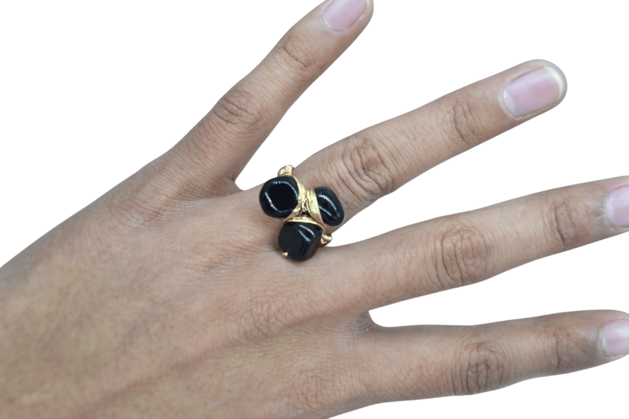 Anillo ajustable con 3 cuentas de piedra obsidiana negra - Imagen 2
