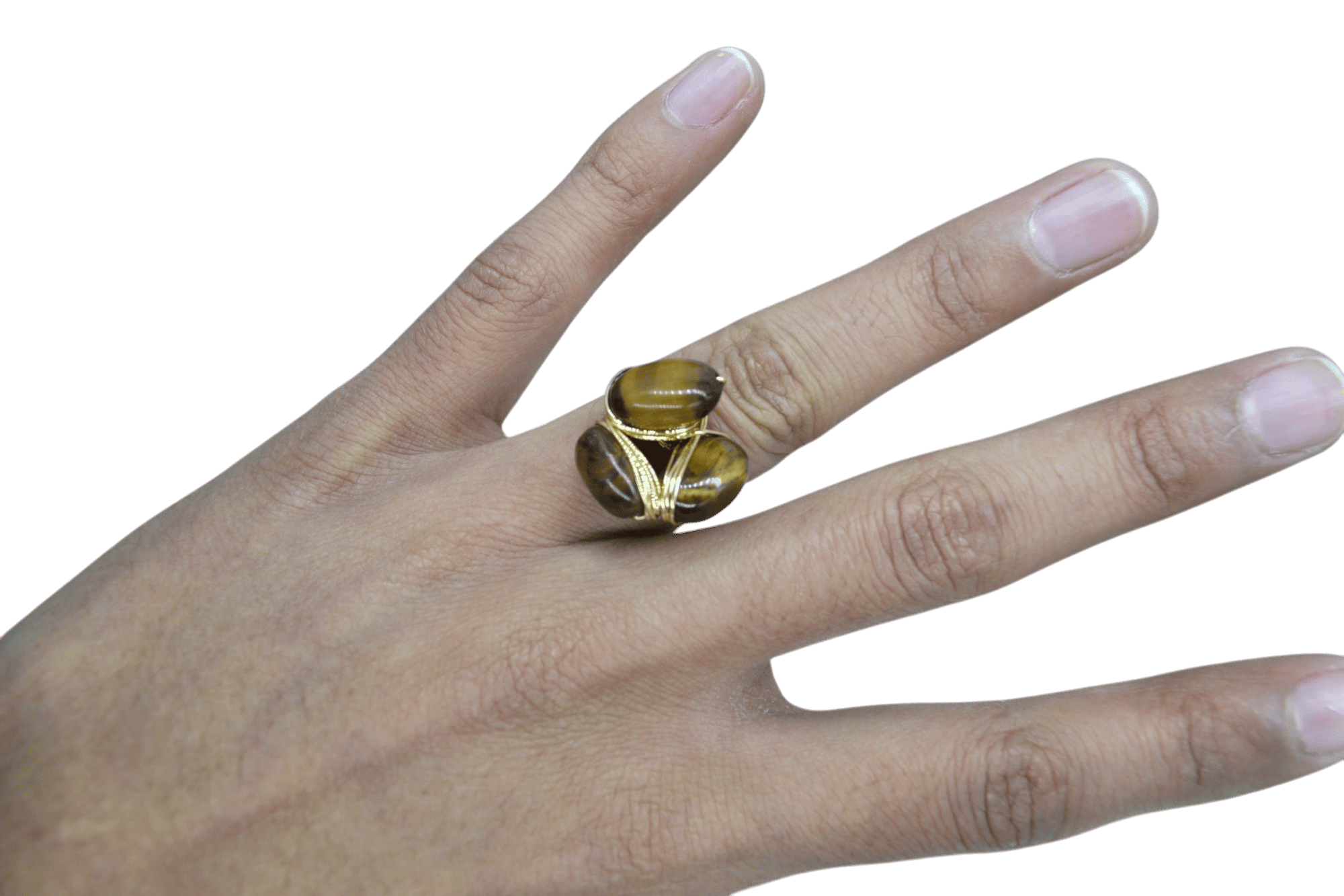 Anillo ajustable con 3 cuentas de piedra ojo de tigre - Imagen 2