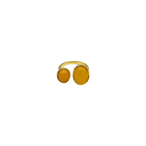Anillo ajustable de piedra ágata amarilla diseño de 2 cuentas ovales