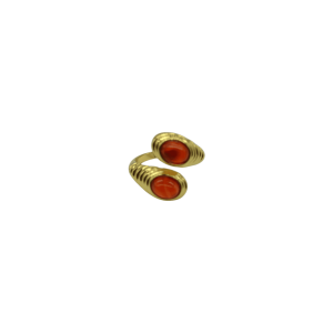 Anillo ajustable de piedra ágata cornalina diseño espiral con 2 cuentas de piedra