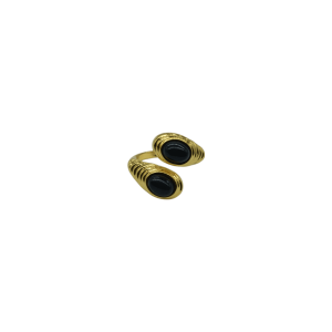 Anillo ajustable de piedra ágata musgosa diseño espiral con 2 cuentas de piedra