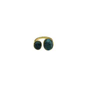 Anillo ajustable de piedra ágata musgosa diseño de 2 cuentas ovales