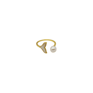 Anillo cola de sirena con 1 perla de cultivo y perla madre ajustable | Blanco