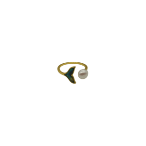 Anillo cola de sirena con 1 perla de cultivo y perla madre ajustable | Negro