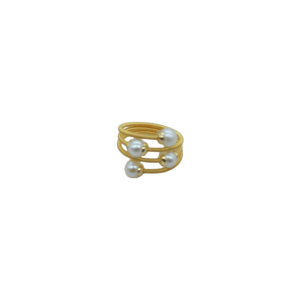 Anillo espiral ajustable con 4 perlas de cultivo natural