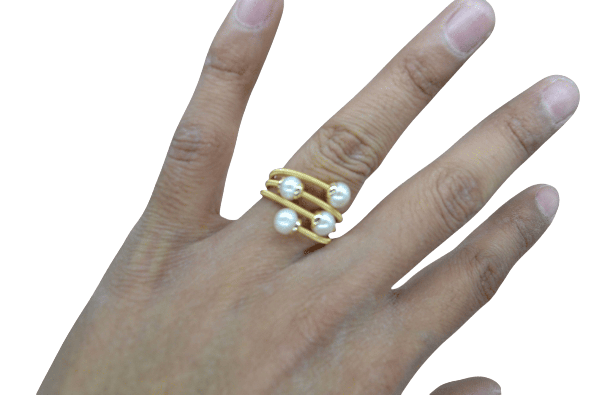 Anillo espiral ajustable con 4 perlas de cultivo natural - Imagen 2