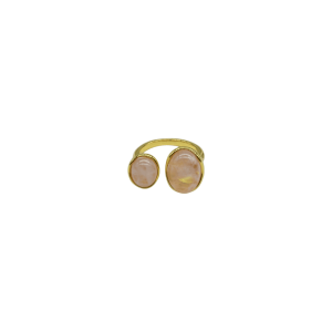 Anillo ajustable de cuarzo rosa diseño de 2 cuentas ovales