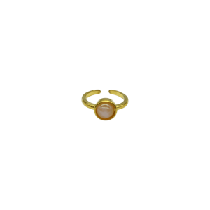 Anillo ajustable de cuarzo rosa diseño de una cuenta de piedra