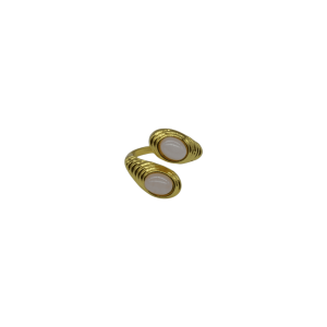 Anillo ajustable de cuarzo rosa diseño espiral con 2 cuentas de piedra