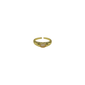 Anillo ajustable de cuarzo rosa diseño de cuenta oval mini de piedra