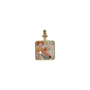 Dije de piedra ágata cornalina encapsulado en forma de cubo