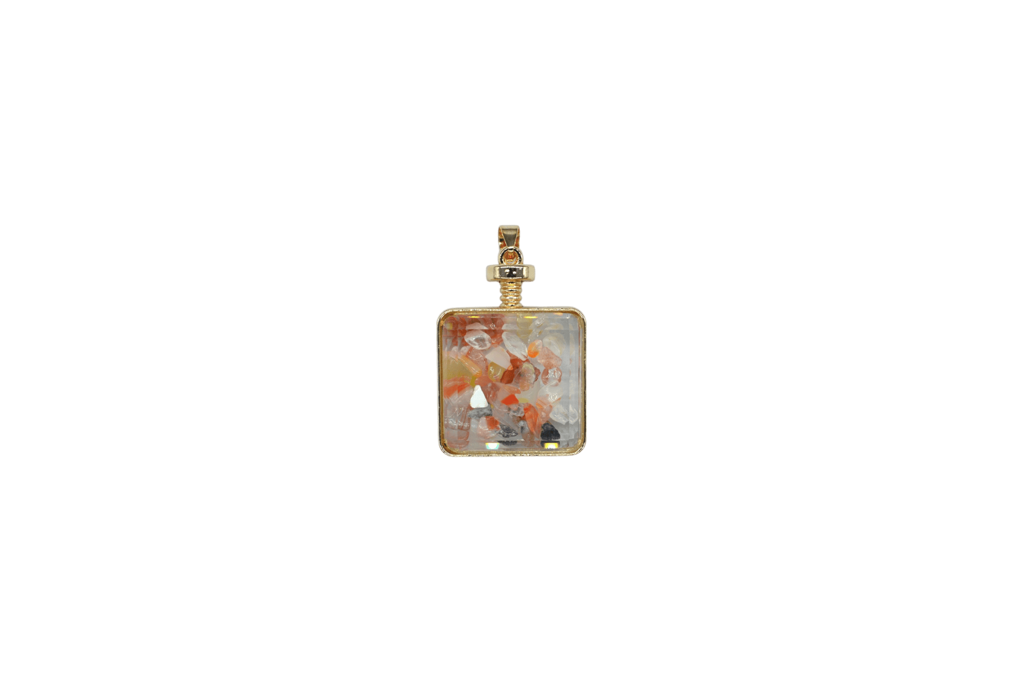 Dije de piedra ágata cornalina encapsulado en forma de cubo