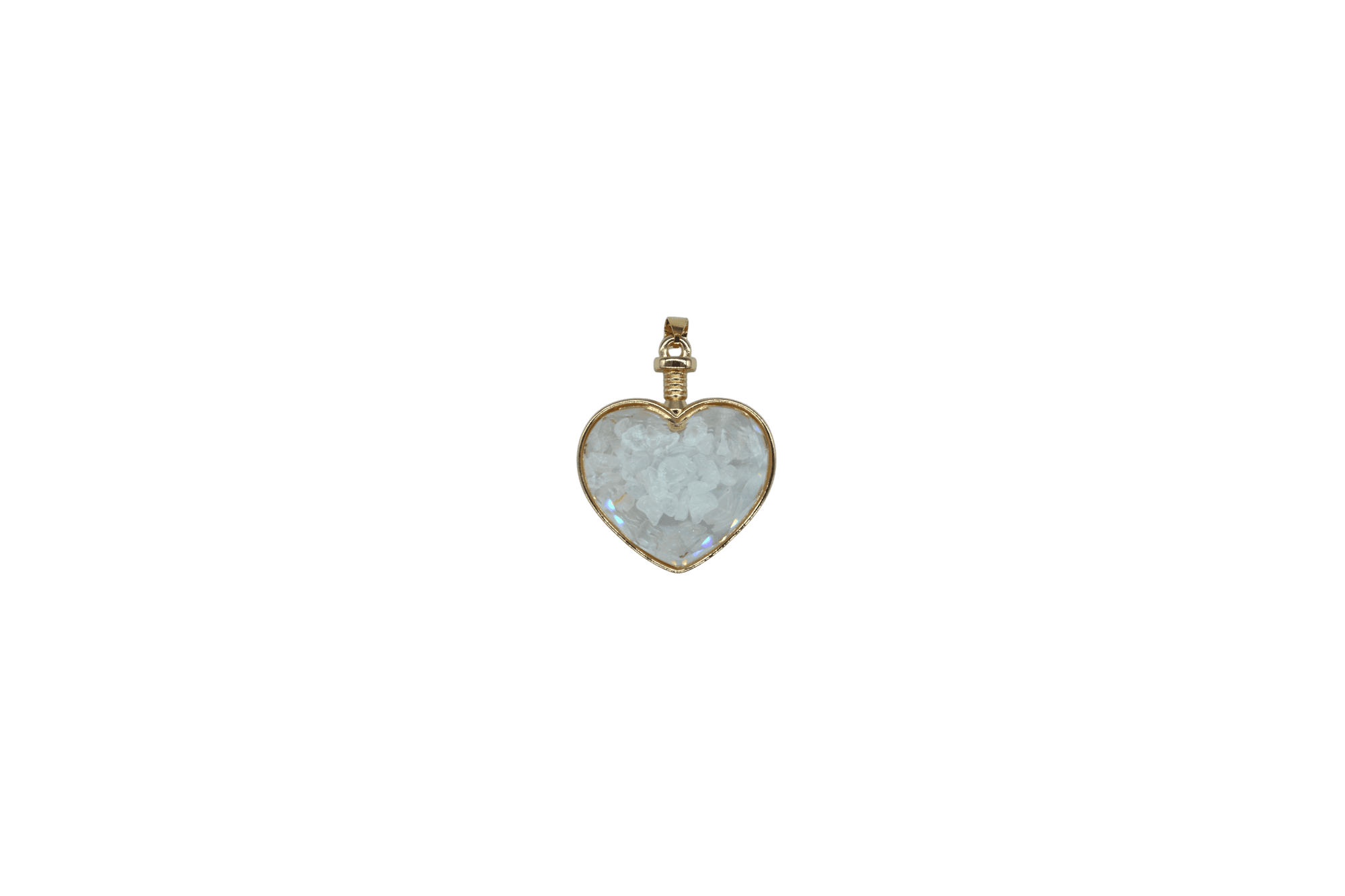 Dije de cuarzo blanco encapsulado en forma de corazón
