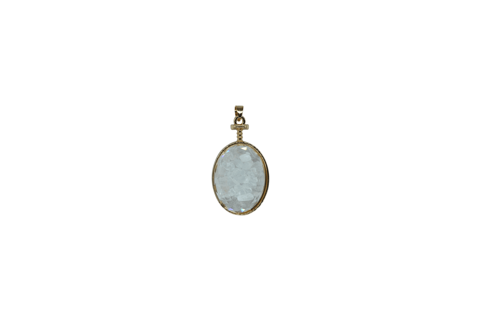 Dije de cuarzo blanco encapsulado en forma oval