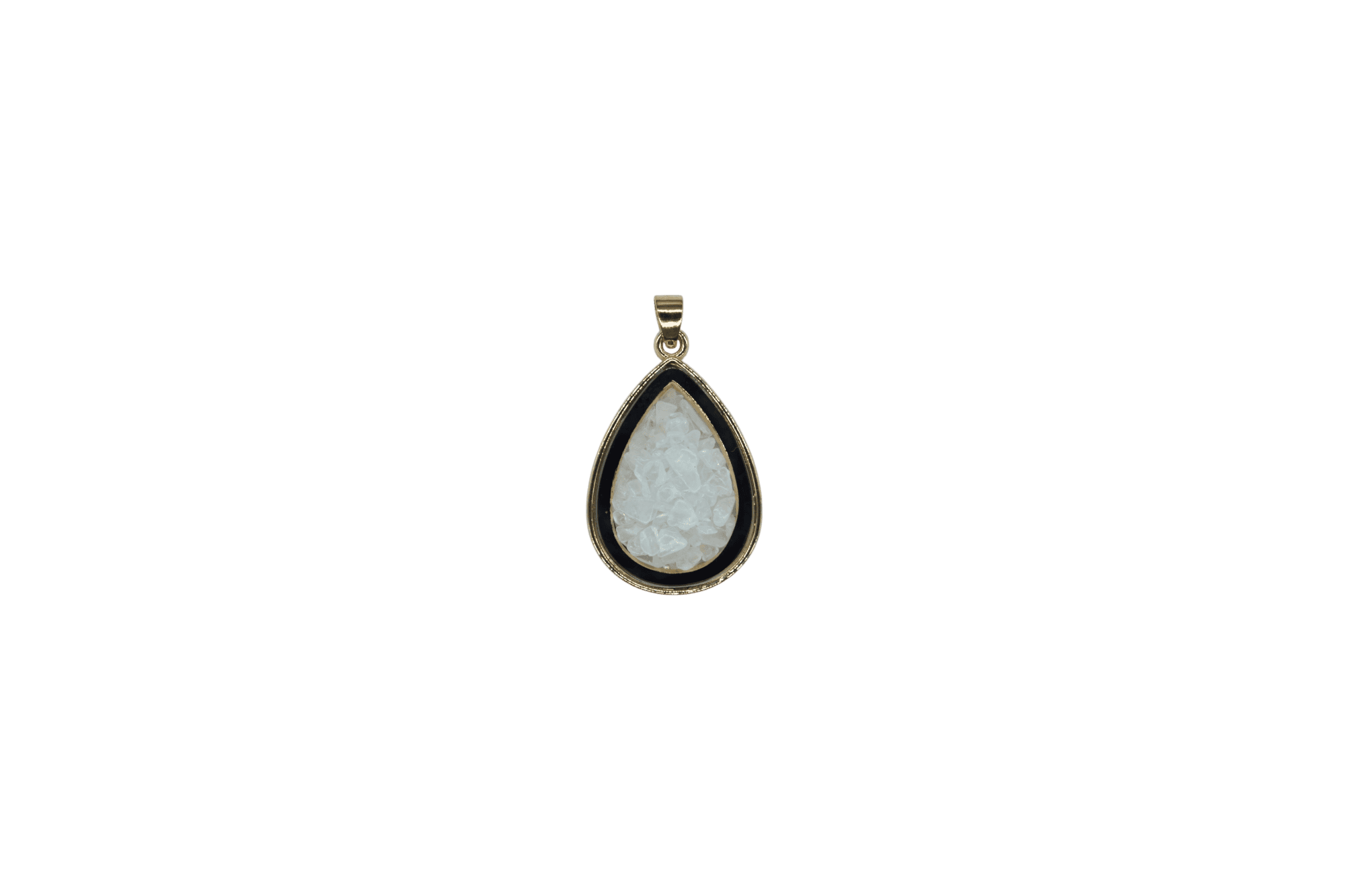 Dije de cuarzo blanco encapsulado en forma de gota
