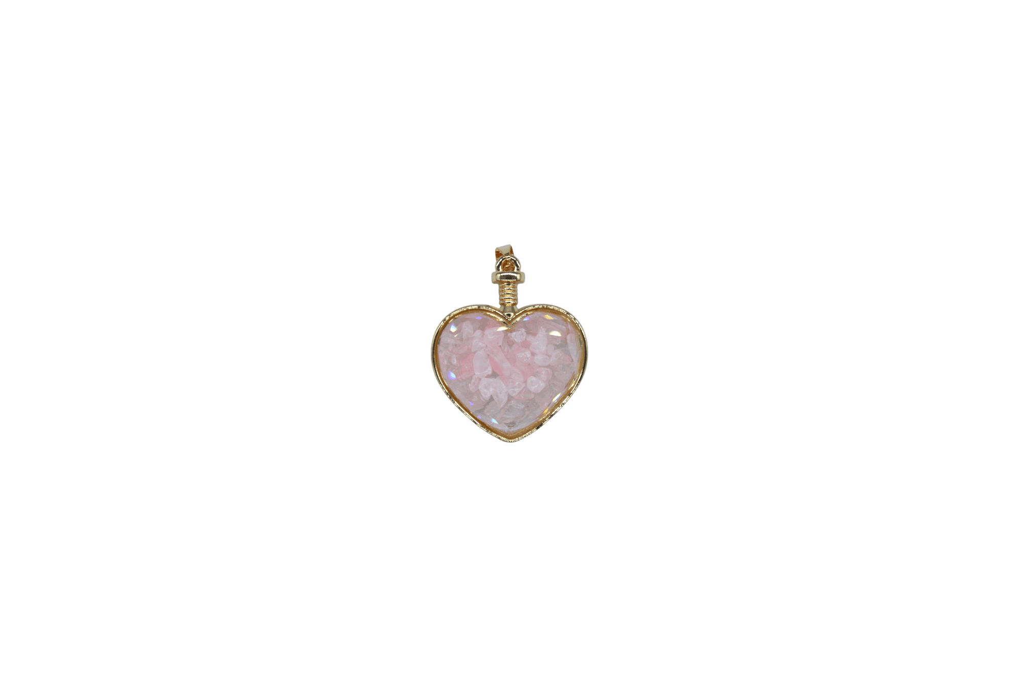 Dije de cuarzo rosa encapsulado en forma de corazón