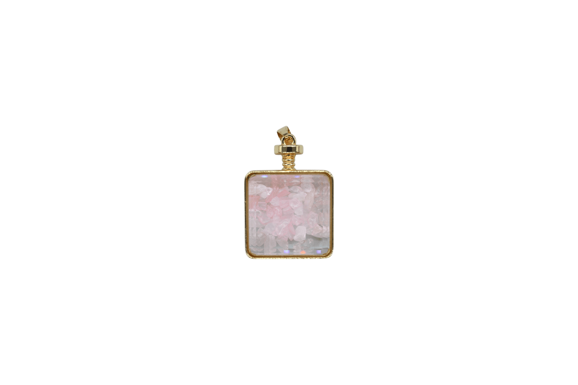 Dije de cuarzo rosa encapsulado en forma de cubo