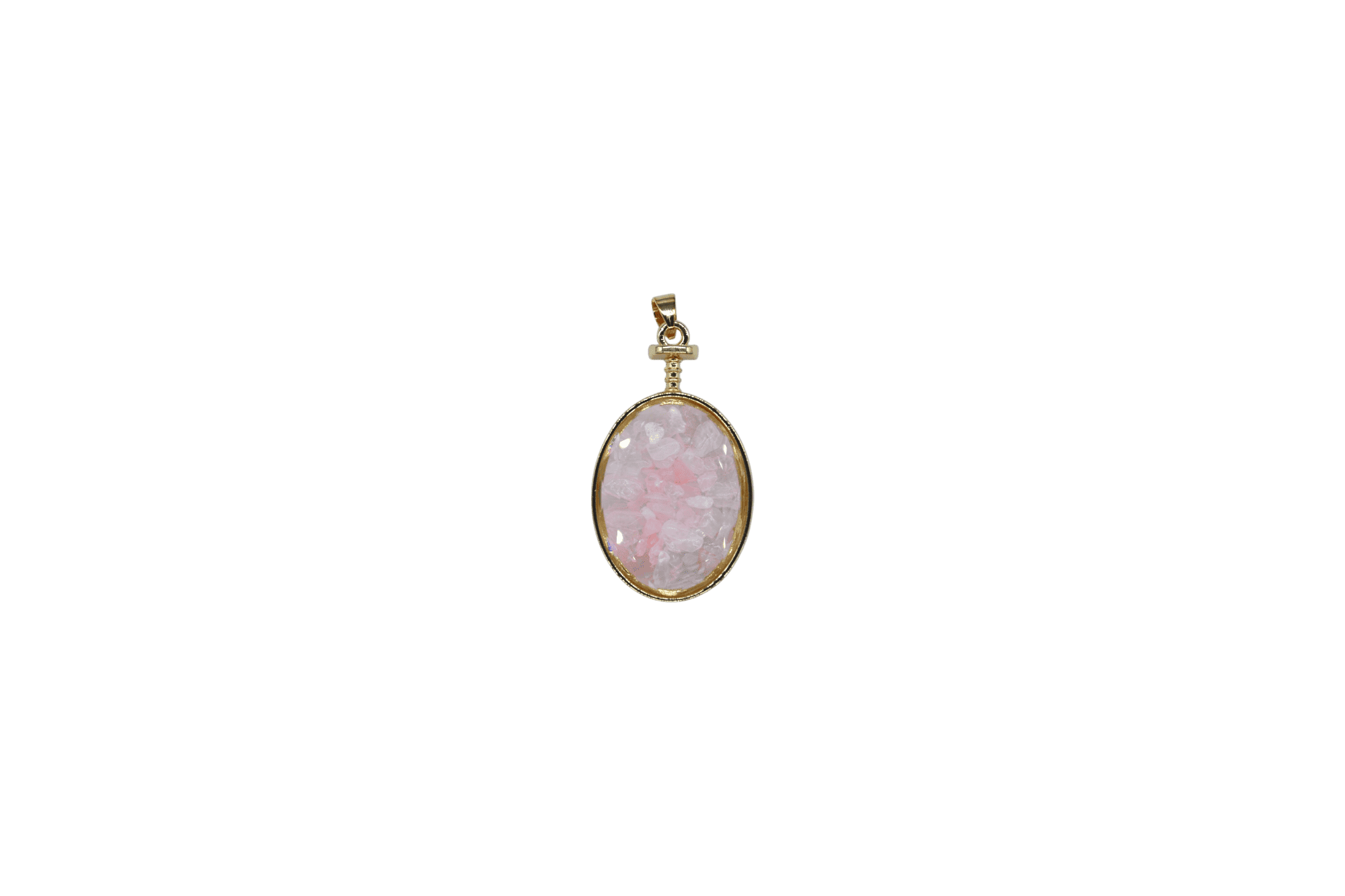 Dije de cuarzo rosa encapsulado en forma oval