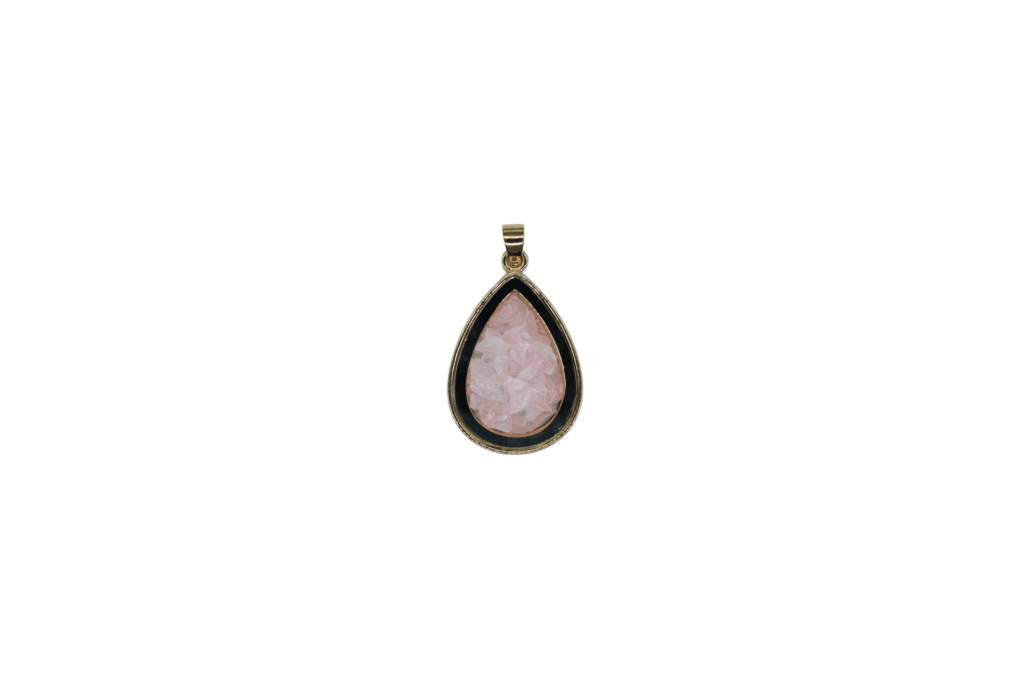 Dije de cuarzo rosa encapsulado en forma de gota