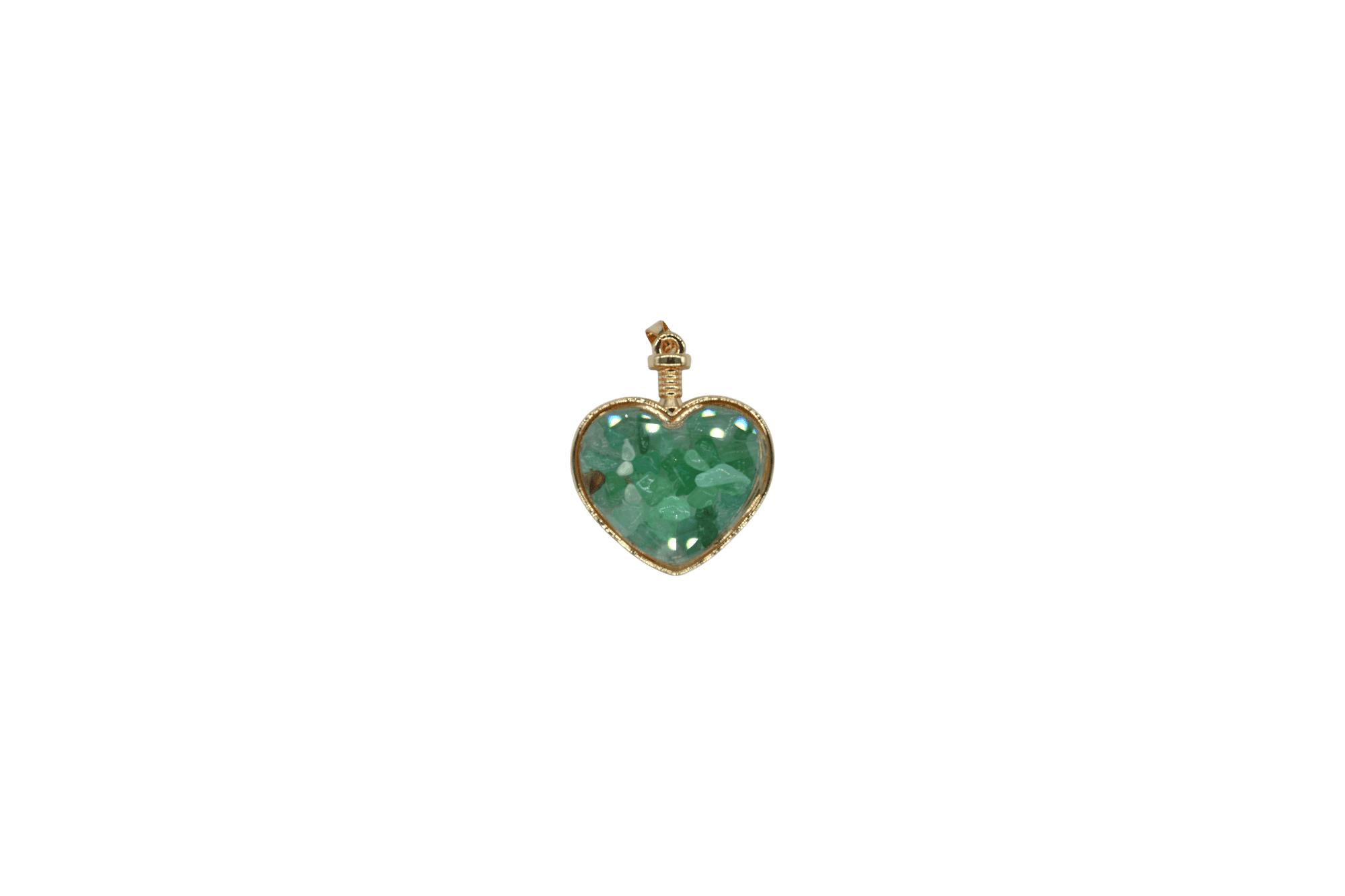 Dije de cuarzo verde encapsulado en forma de corazón