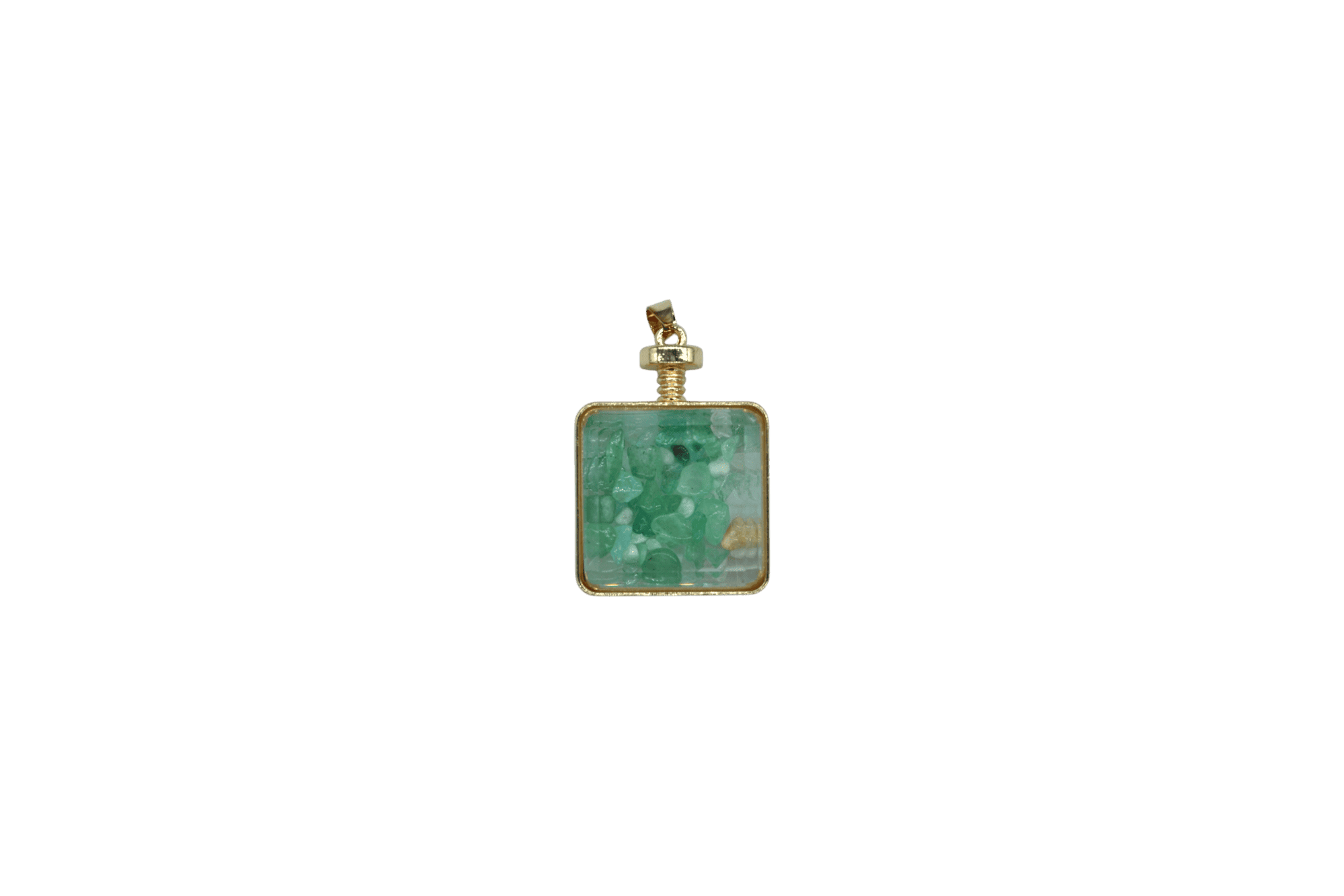 Dije de cuarzo verde encapsulado en forma de cubo