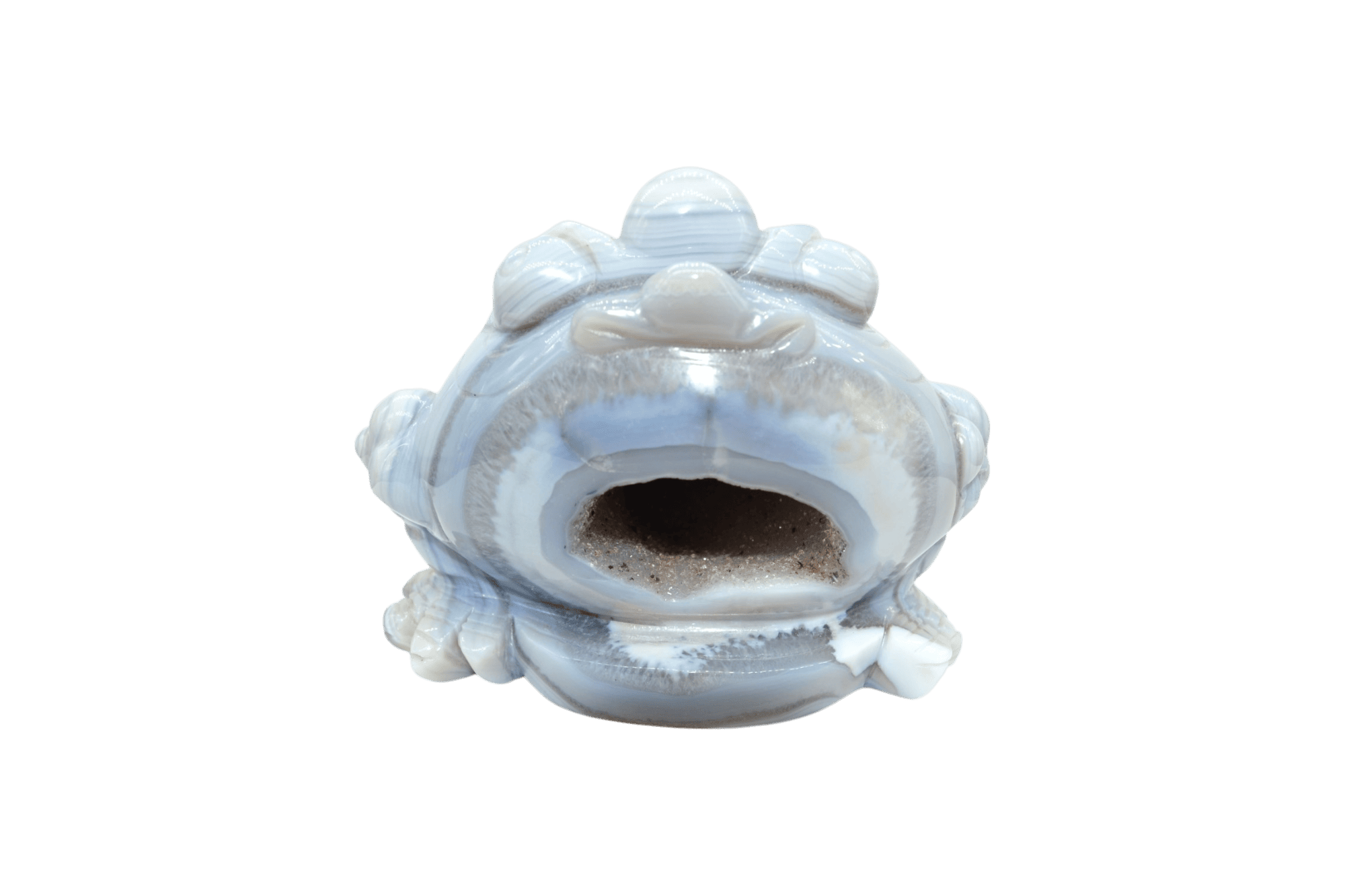 Sapo de piedra amatista pulida con drusa natural
