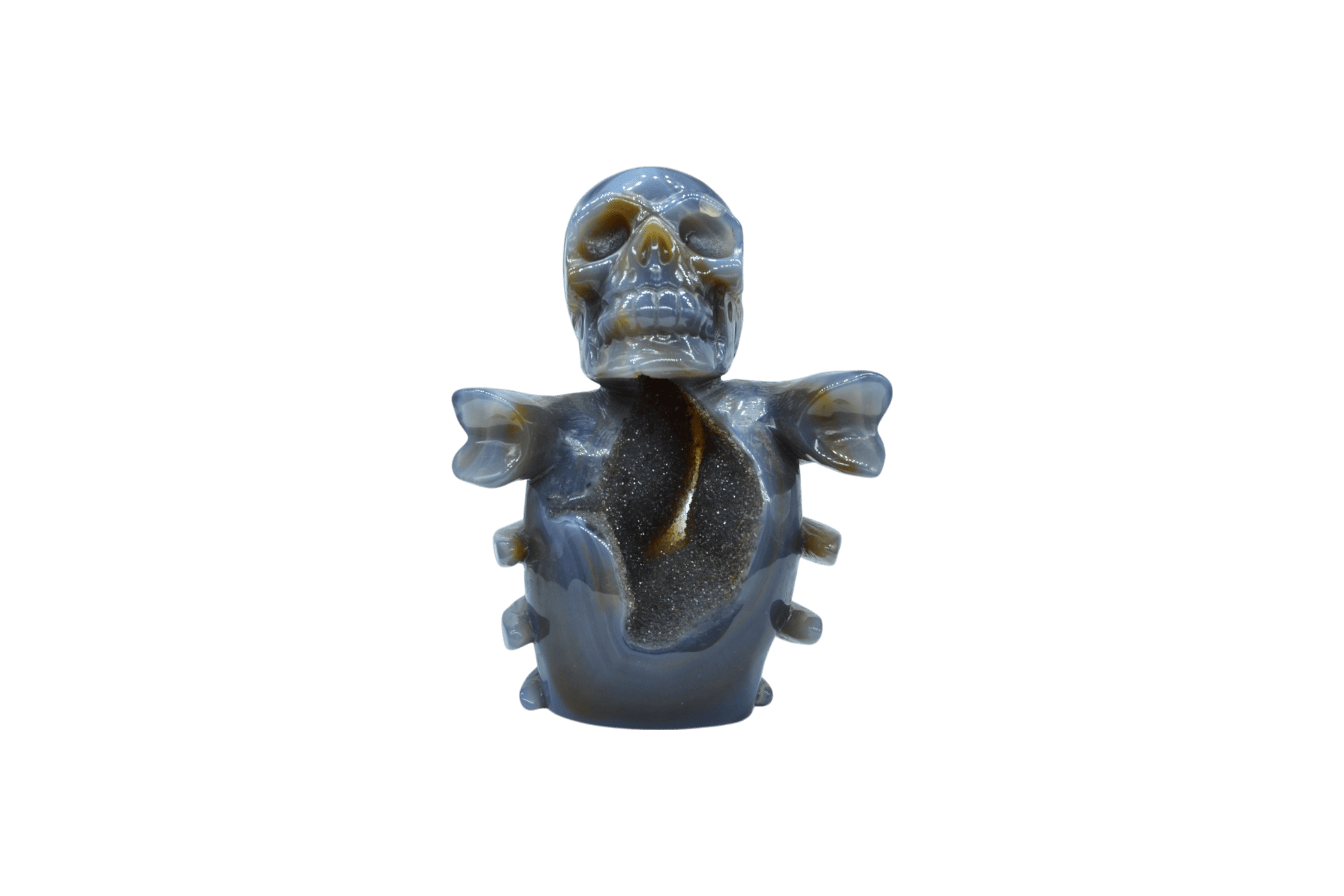 Calavera de piedra amatista pulida con drusa natural