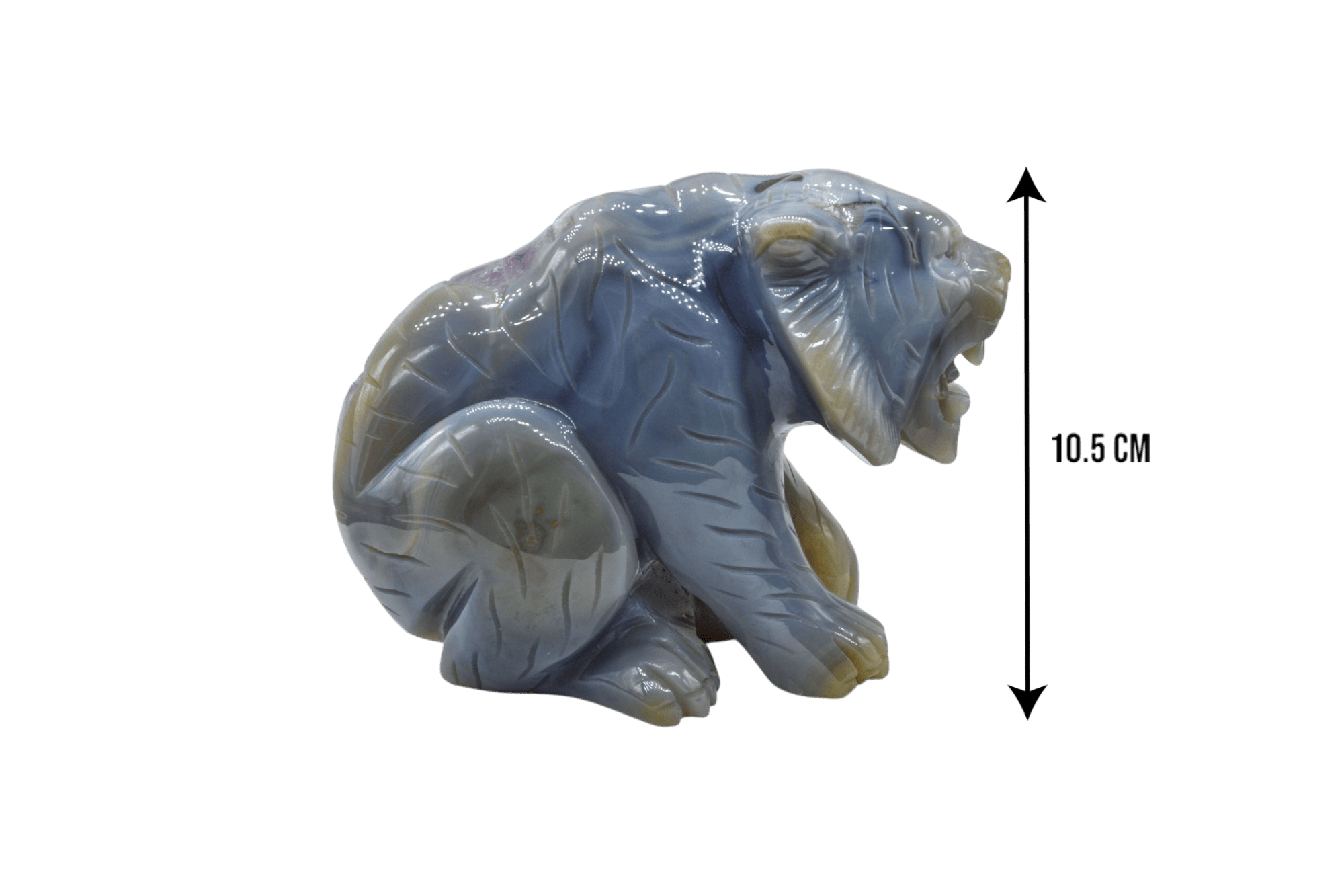 Tigre sentado de piedra amatista pulida con drusa natural - Imagen 4