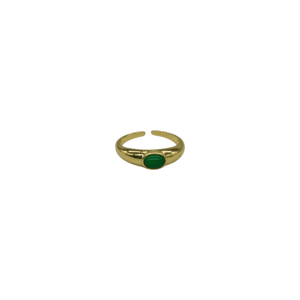 Anillo ajustable de piedra jade verde diseño de cuenta oval mini de piedra