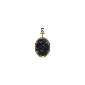 Dije de piedra obsidiana encapsulado en forma oval